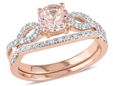 4/5 Carat (ctw) Morganite Engagement Ring and Bridal Wedding Set 10K Pink Gold